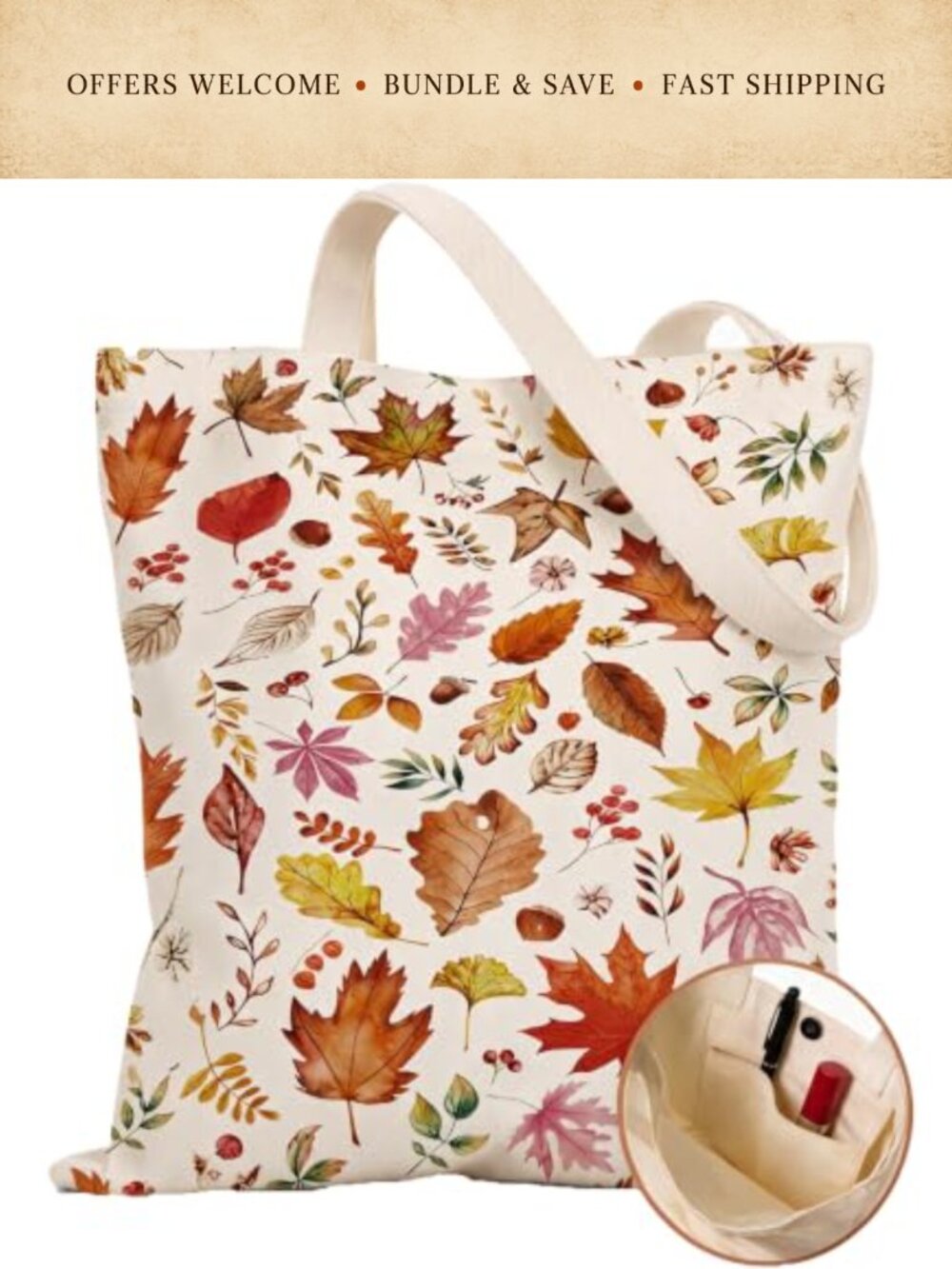 Canvas Tote Bag Women Reusable Grocery Shoulder Bag Autumn Pumpkin Cat